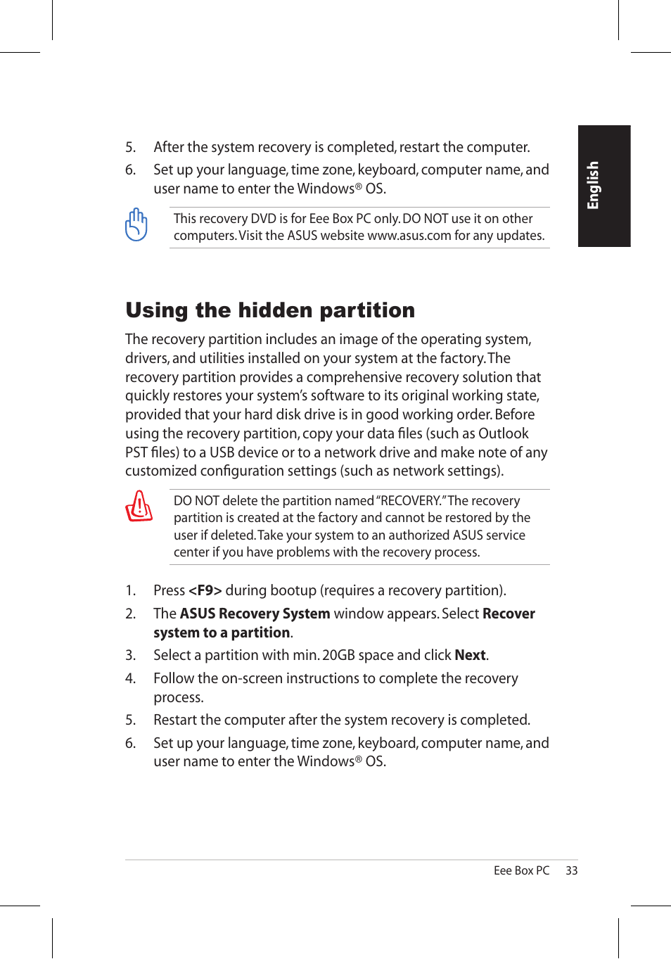 Using the hidden partition | Asus EB1006 User Manual | Page 33 / 172