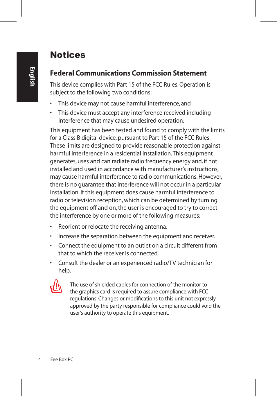 Notices, Federal communications commission statement | Asus EB1006 User Manual | Page 4 / 172