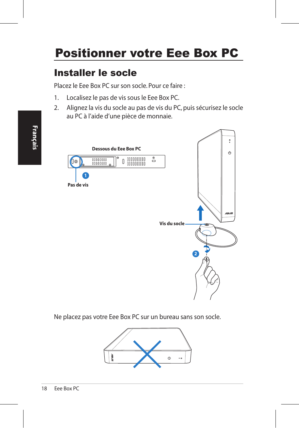 Positionner votre eee box pc, Installer le socle | Asus EB1006 User Manual | Page 52 / 172