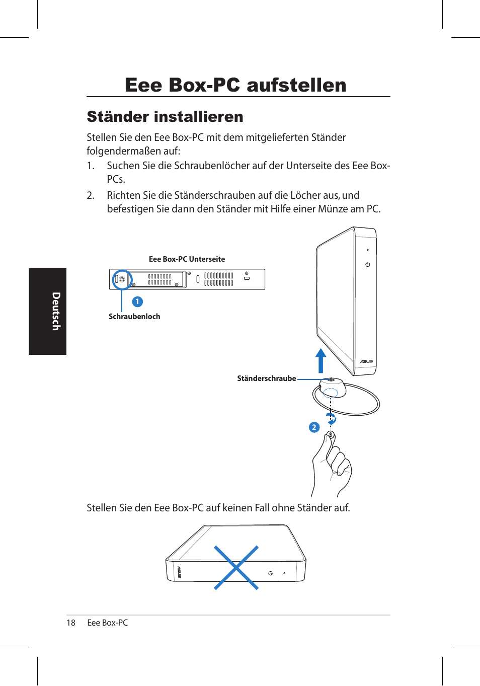 Eee box-pc aufstellen, Ständer installieren | Asus EB1006 User Manual | Page 86 / 172