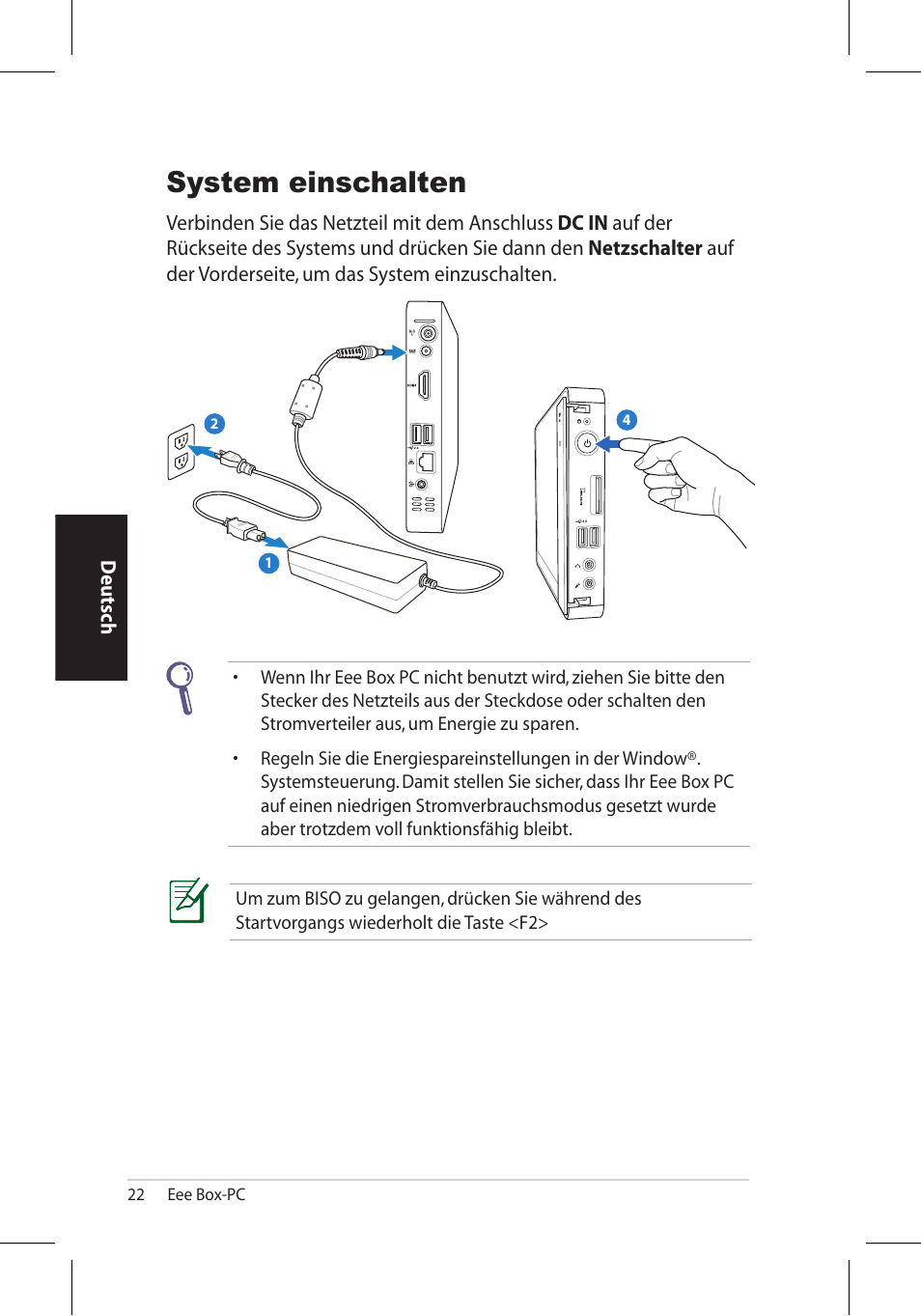 System einschalten | Asus EB1006 User Manual | Page 90 / 172