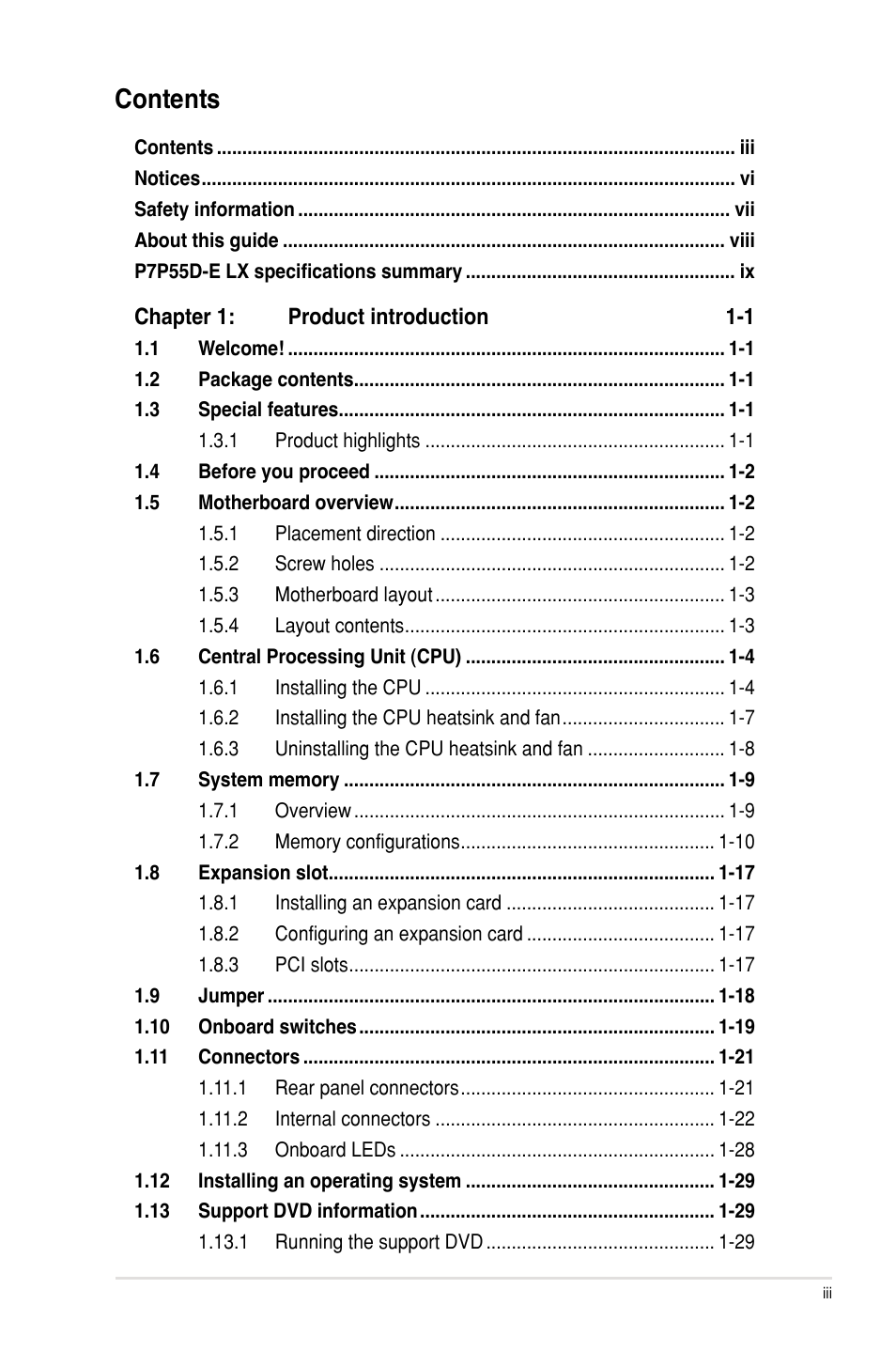 Asus P7P55D-E LX User Manual | Page 3 / 70