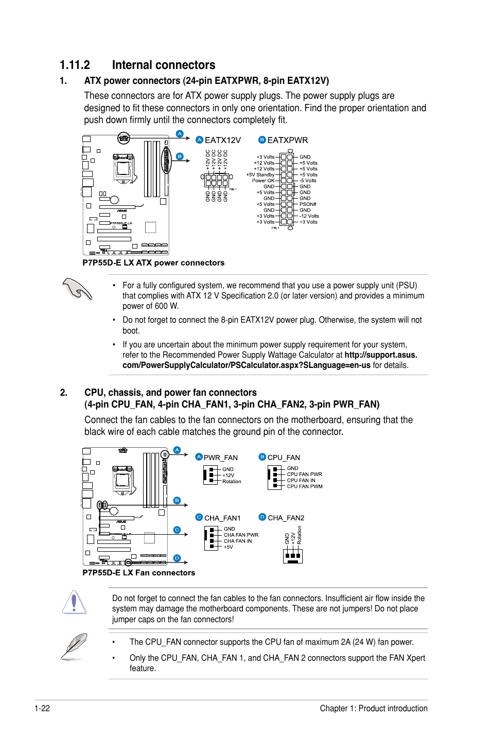 2 internal connectors, 2 internal connectors -22 | Asus P7P55D-E LX User Manual | Page 34 / 70