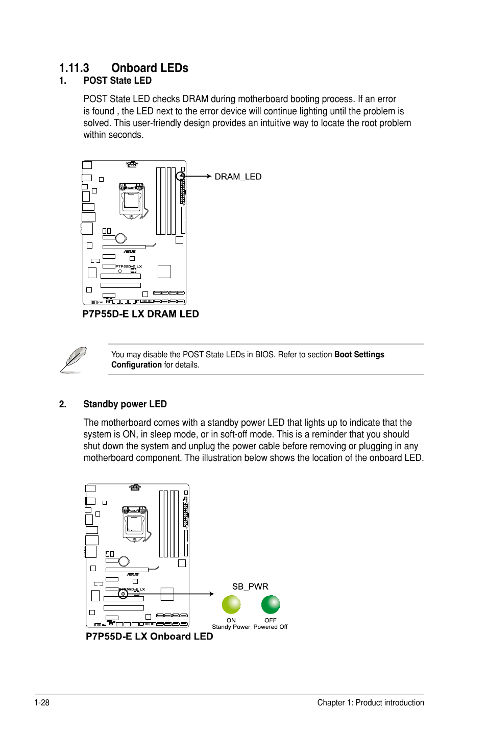 3 onboard leds, 3 onboard leds -28 | Asus P7P55D-E LX User Manual | Page 40 / 70