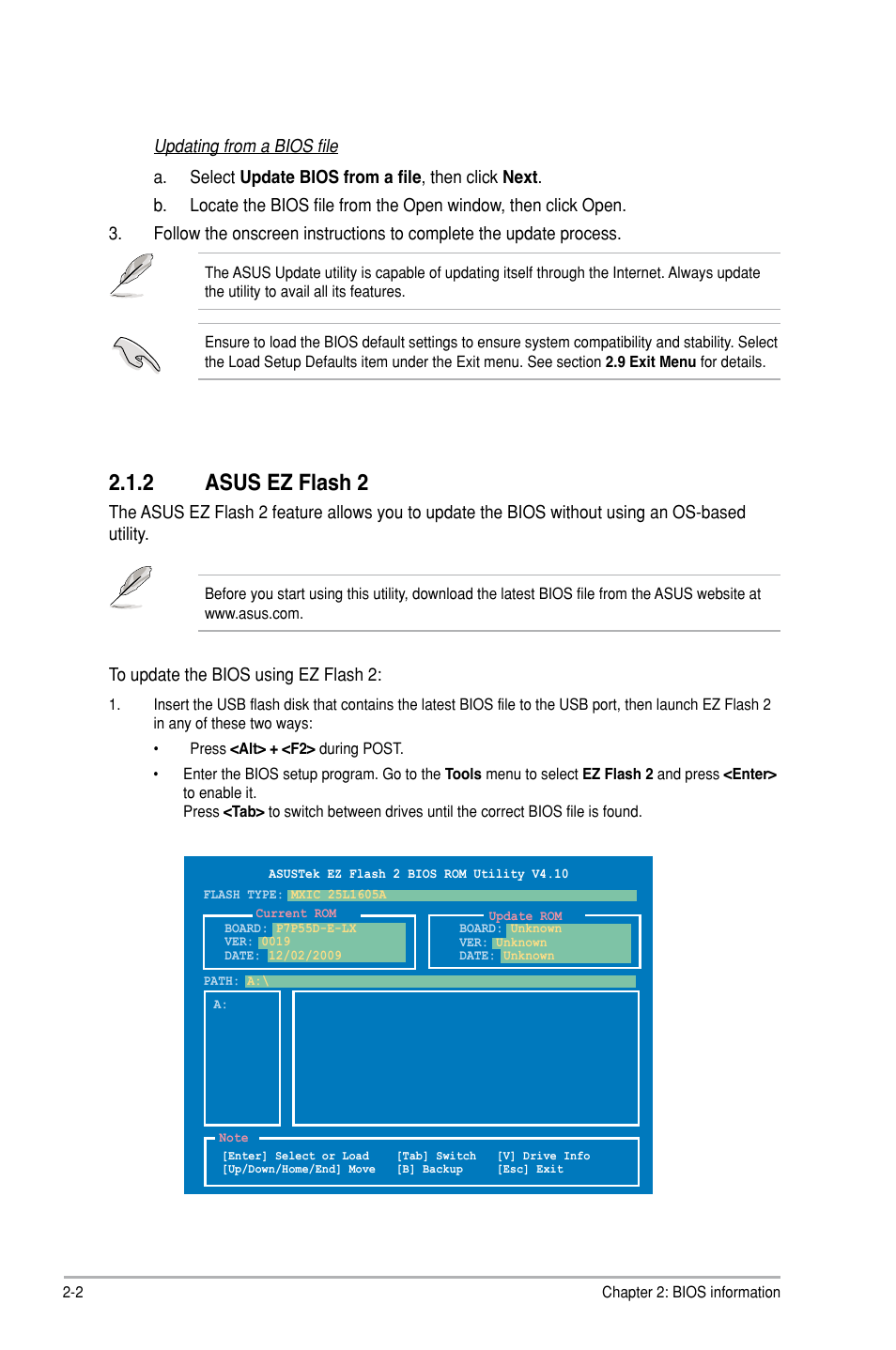 2 asus ez flash 2, Asus ez flash 2 -2 | Asus P7P55D-E LX User Manual | Page 44 / 70