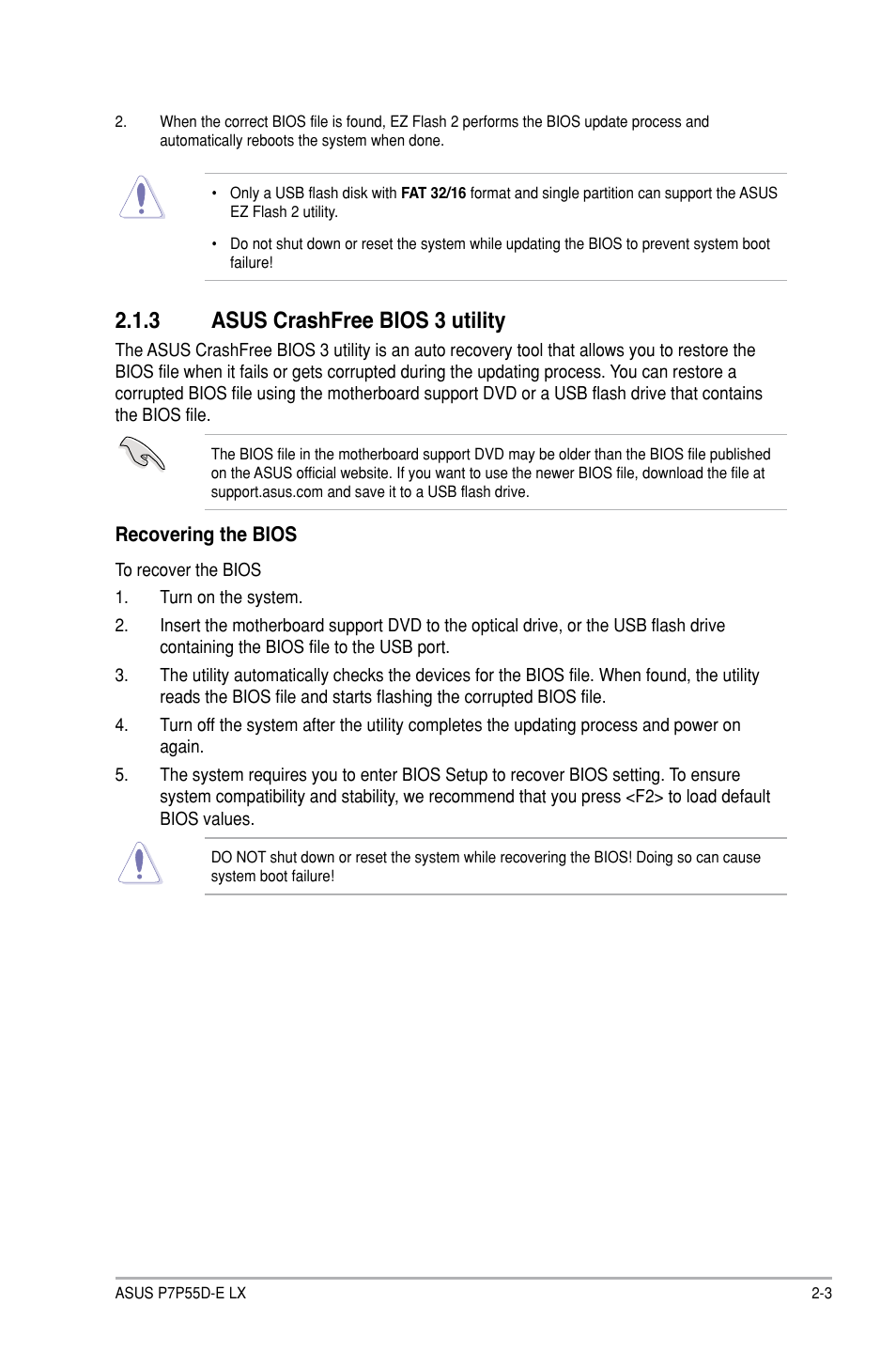 3 asus crashfree bios 3 utility, Asus crashfree bios 3 utility -3 | Asus P7P55D-E LX User Manual | Page 45 / 70