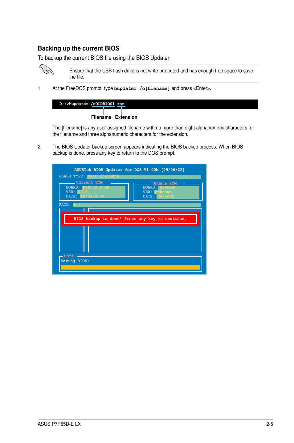 Backing up the current bios | Asus P7P55D-E LX User Manual | Page 47 / 70