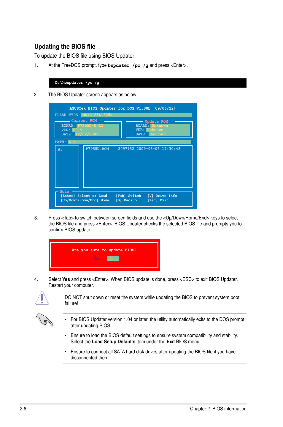 Updating the bios file | Asus P7P55D-E LX User Manual | Page 48 / 70