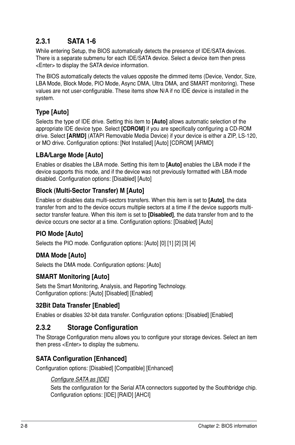 1 sata 1-6, 2 storage configuration, Sata 1-6 -8 | Storage configuration -8 | Asus P7P55D-E LX User Manual | Page 50 / 70