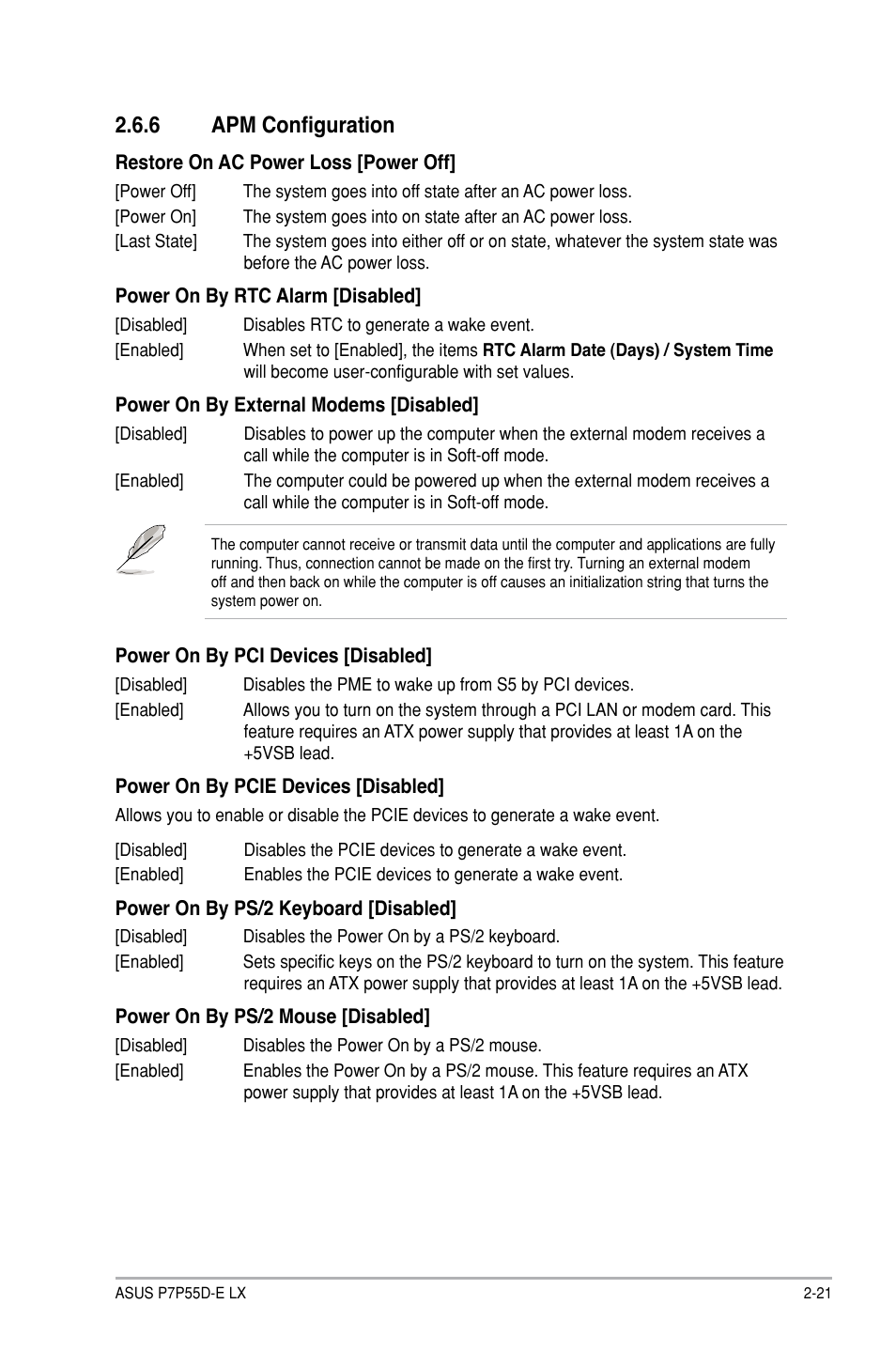 6 apm configuration, Apm configuration -21 | Asus P7P55D-E LX User Manual | Page 63 / 70