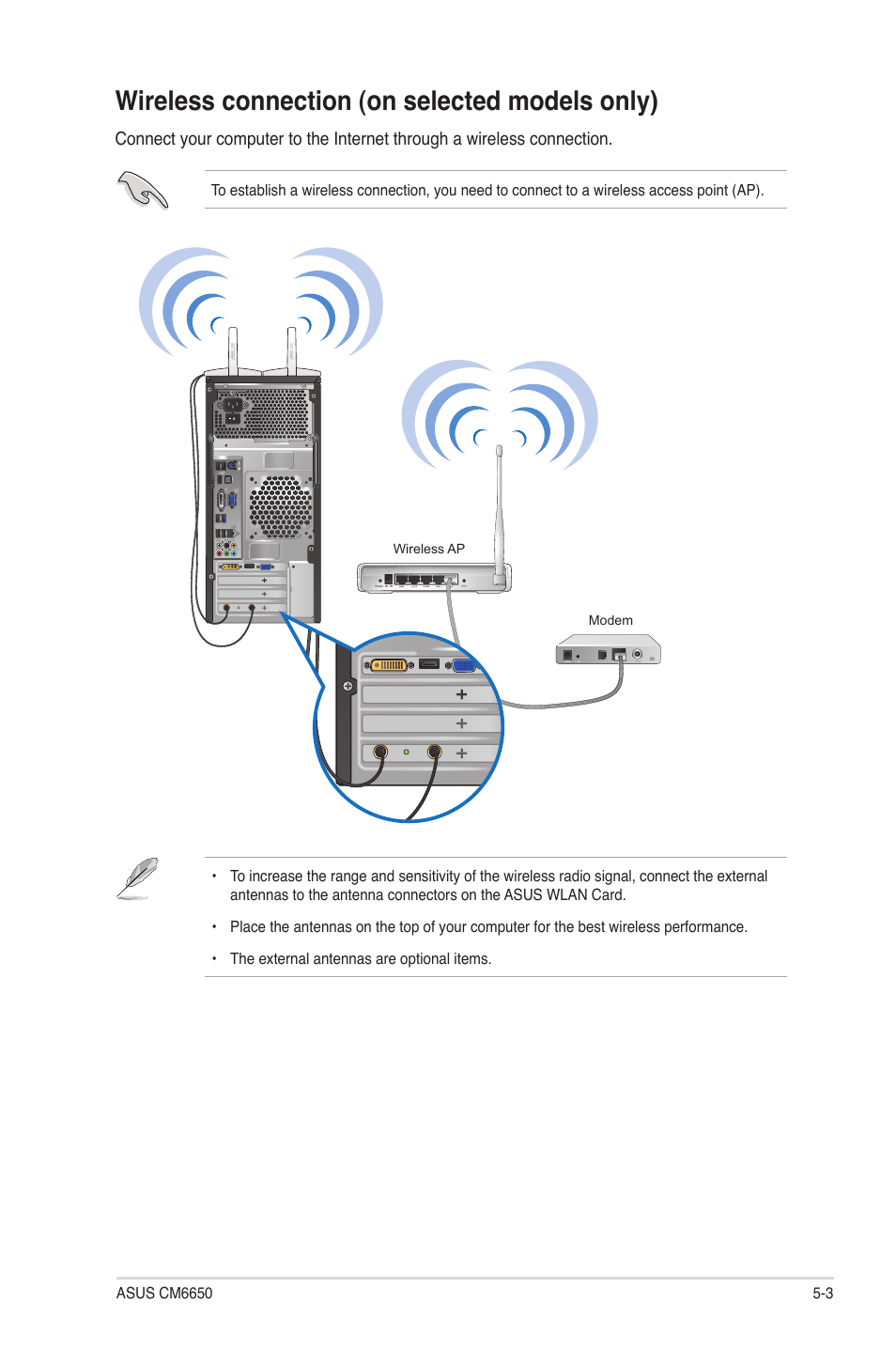 Wireless connection (on selected models only), Wireless connection (on selected models only) -3 | Asus CM6650 User Manual | Page 49 / 78