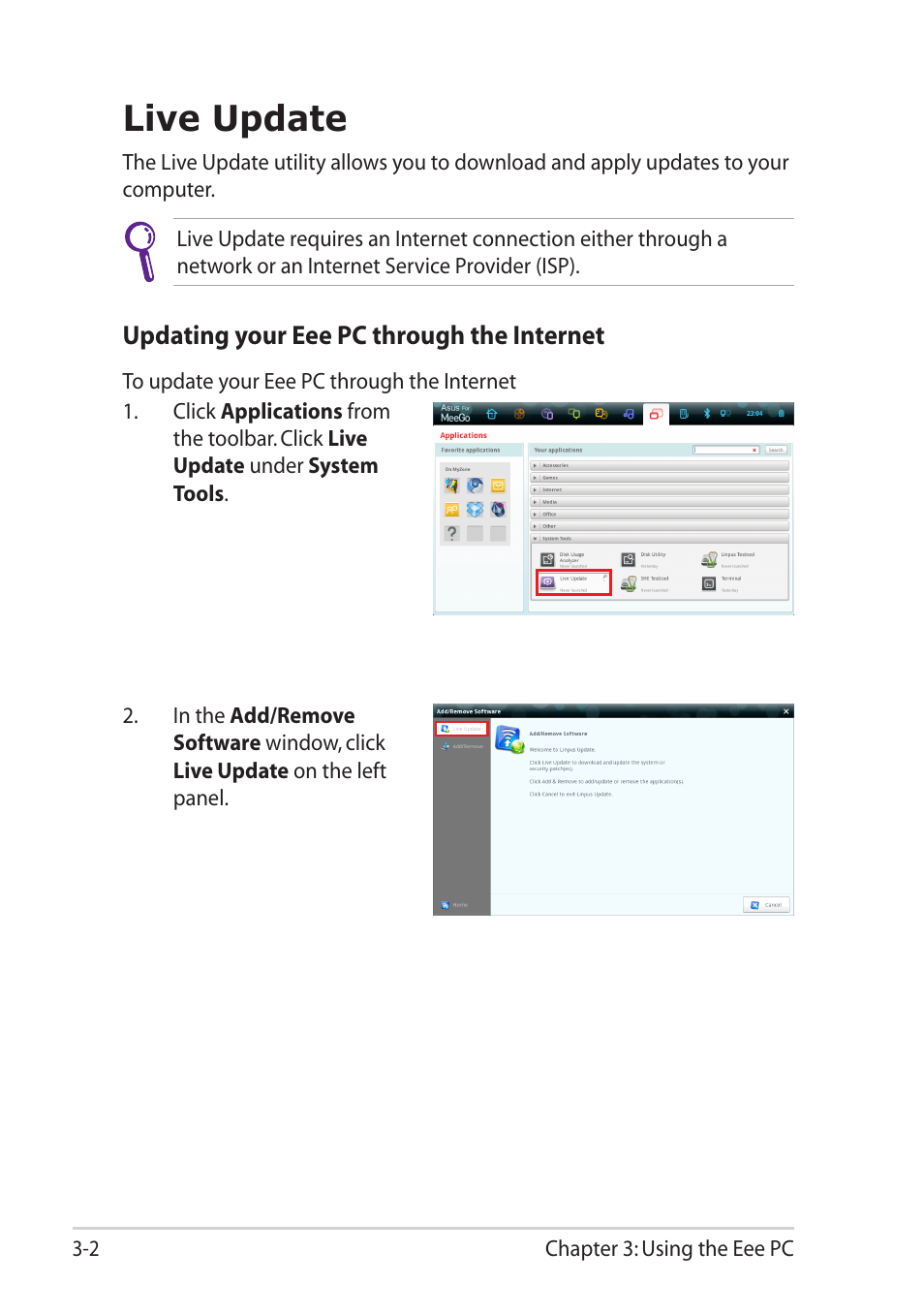 Live update, Live update -2 | Asus Eee PC X101 User Manual | Page 24 / 46