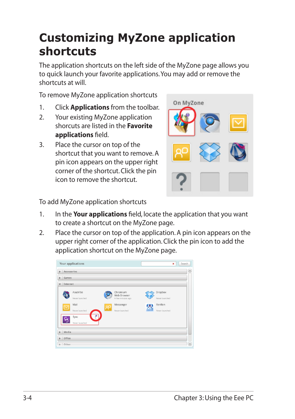 Customizing myzone application shortcuts, Customizing myzone application shortcuts -4 | Asus Eee PC X101 User Manual | Page 26 / 46