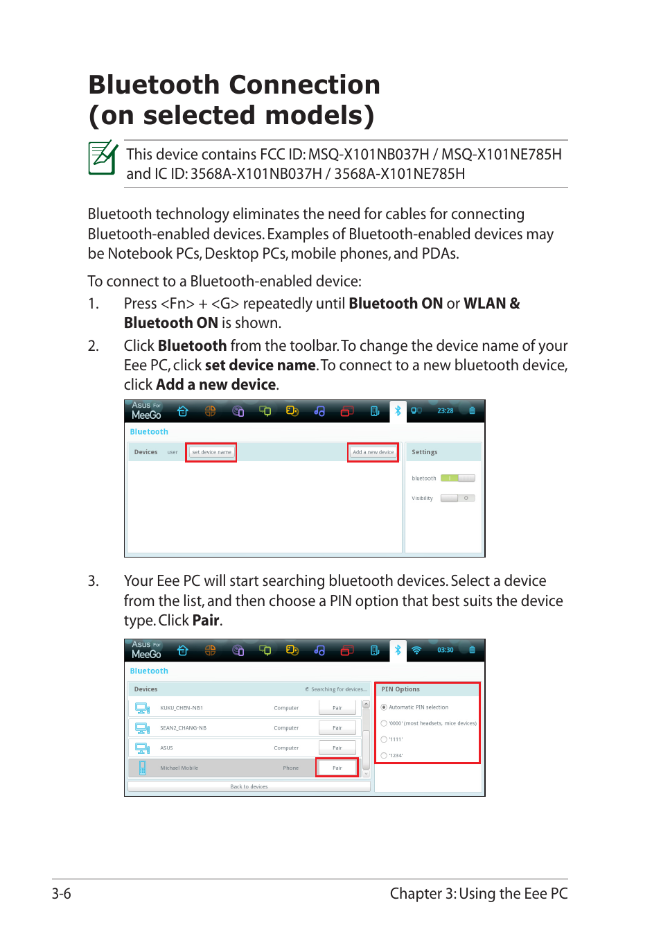 Bluetooth connection (on selected models), Bluetooth connection (on selected models) -6 | Asus Eee PC X101 User Manual | Page 28 / 46