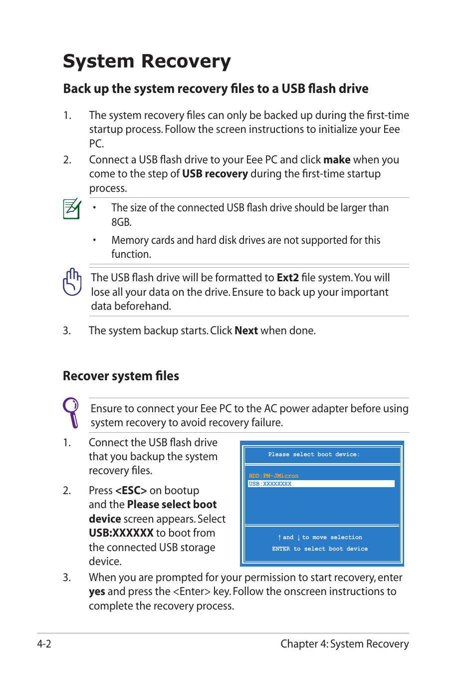 System recovery, System recovery -2, Recover system files | Asus Eee PC X101 User Manual | Page 32 / 46