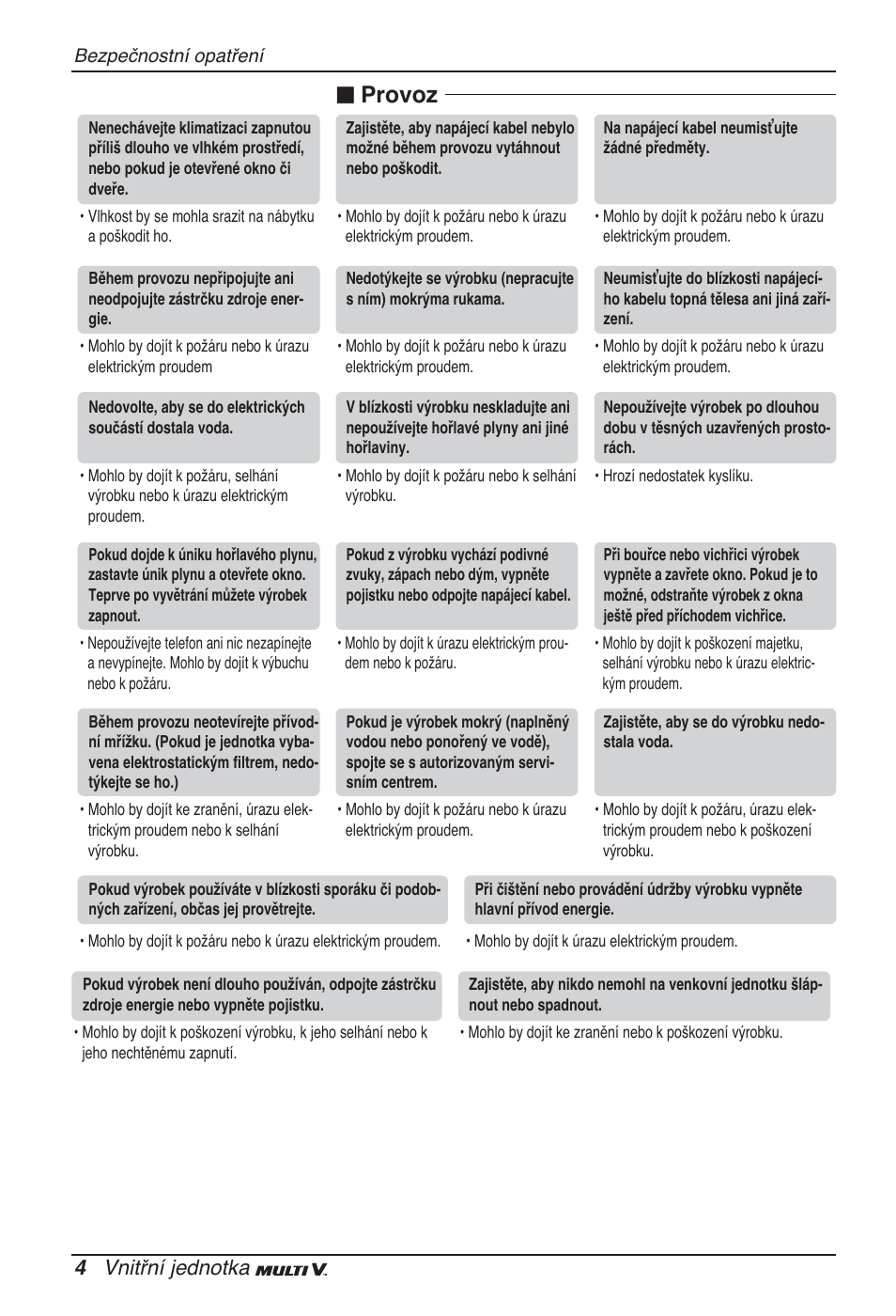 Provoz, 4 vnitřní jednotka | LG ARNU05GTRC2 User Manual | Page 124 / 205