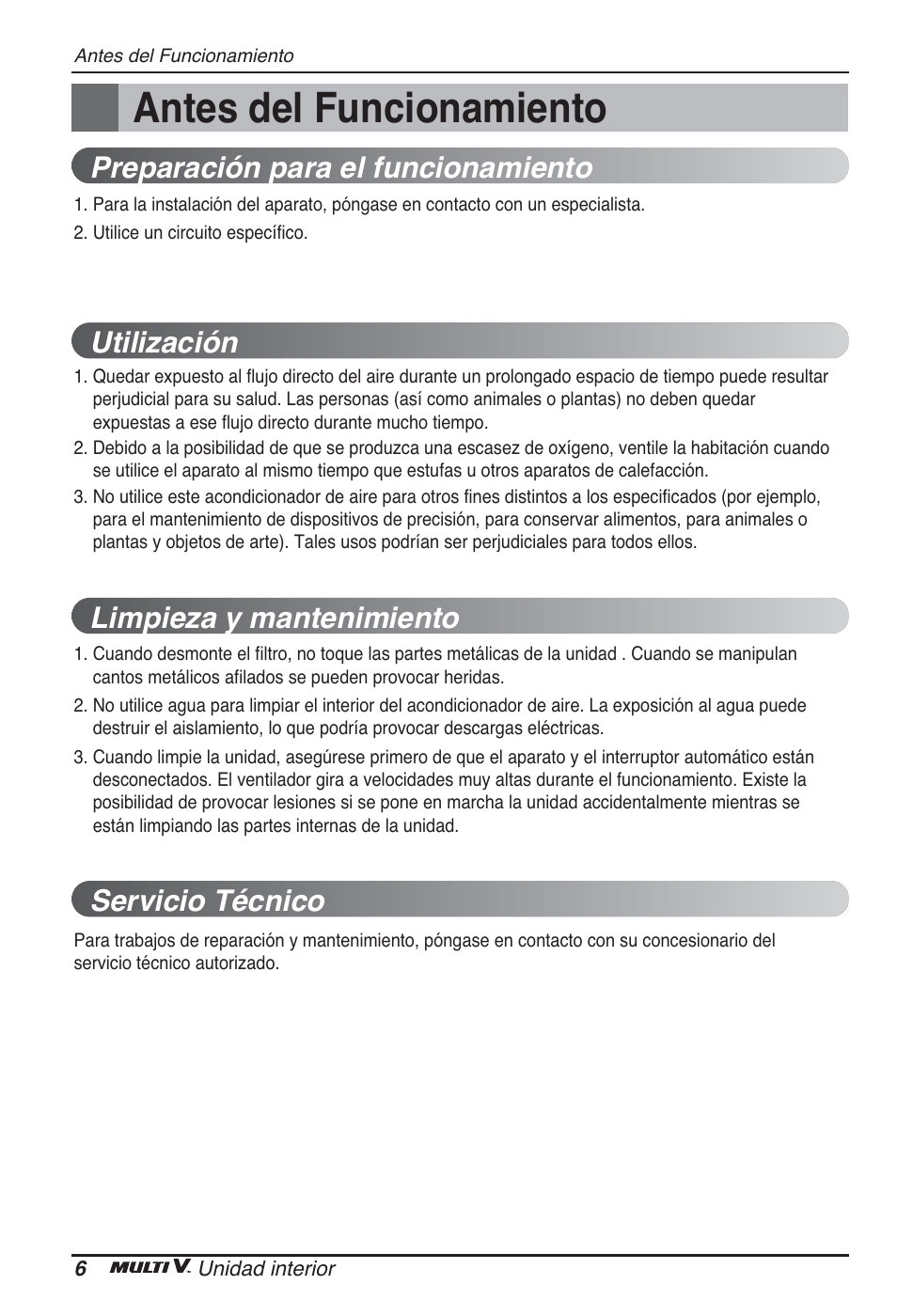 Antes del funcionamiento | LG ARNU05GTRC2 User Manual | Page 30 / 205