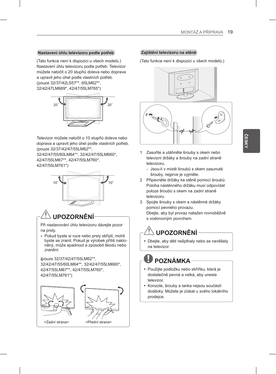 Upozornění, Poznámka | LG 37LM620S User Manual | Page 111 / 517