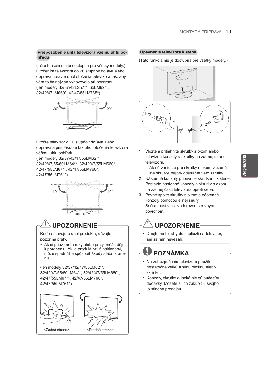 Upozornenie, Poznámka | LG 37LM620S User Manual | Page 139 / 517