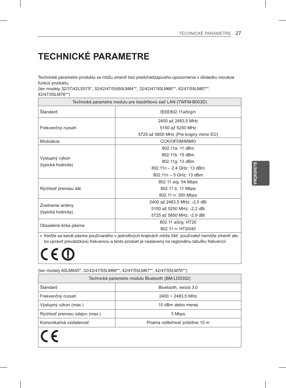 Technické parametre | LG 37LM620S User Manual | Page 147 / 517