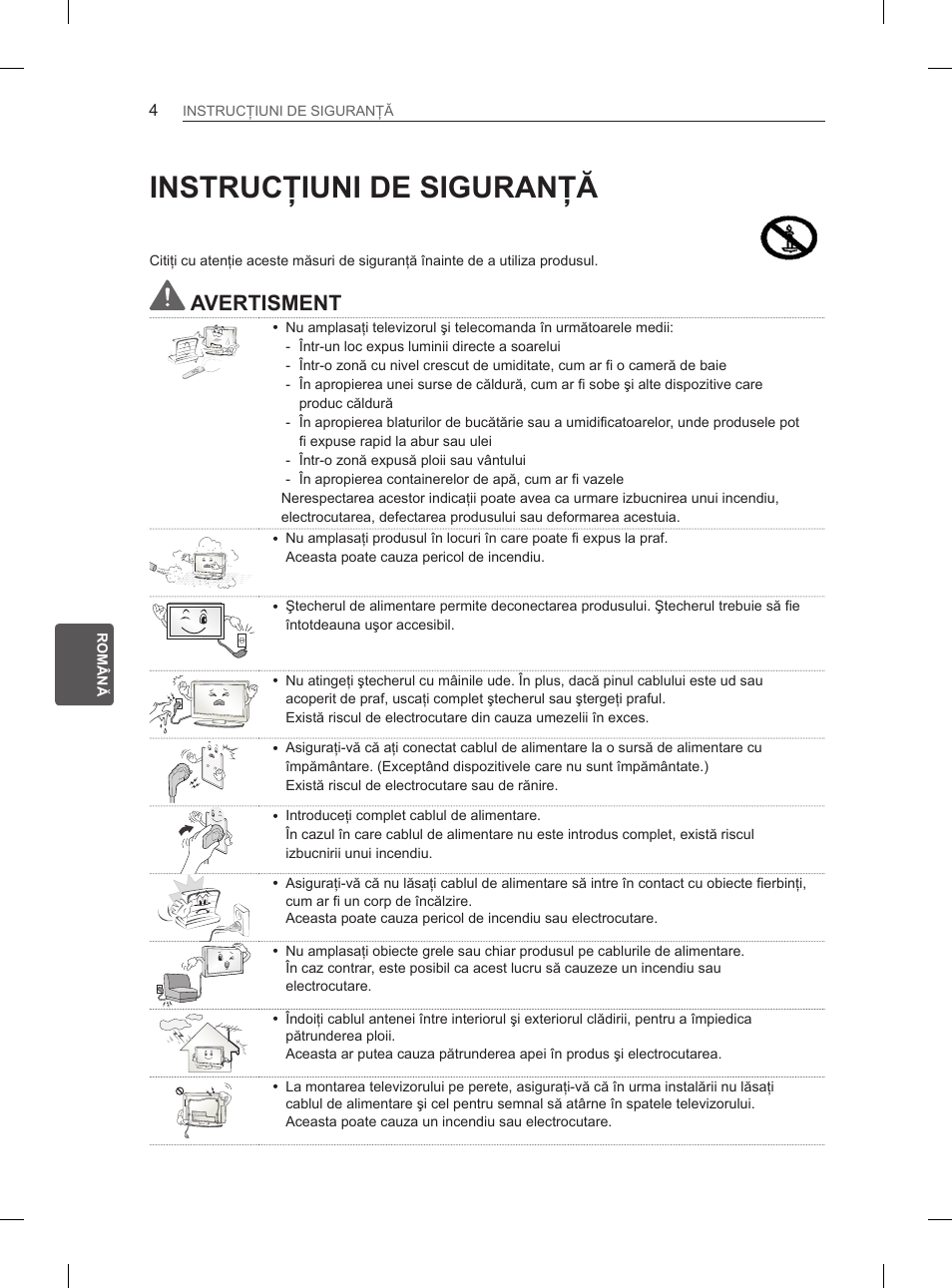 Instrucţiuni de siguranţă, Avertisment | LG 37LM620S User Manual | Page 152 / 517