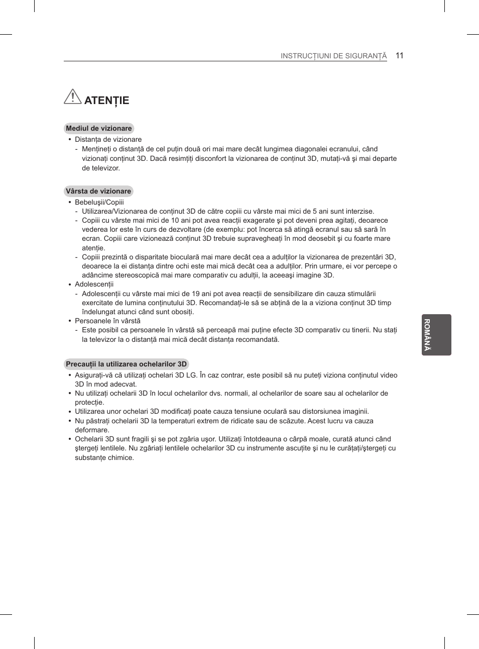 Atenţie | LG 37LM620S User Manual | Page 159 / 517