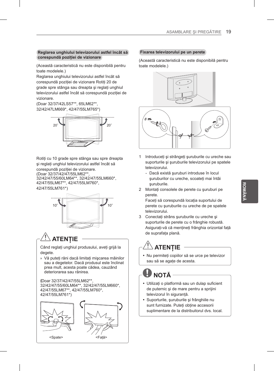 Atenţie, Notă | LG 37LM620S User Manual | Page 167 / 517