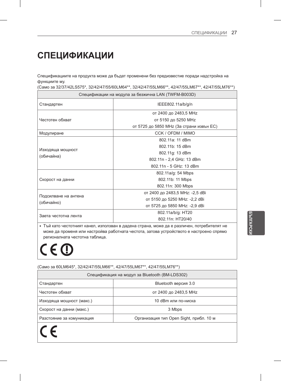 Спецификации | LG 37LM620S User Manual | Page 203 / 517