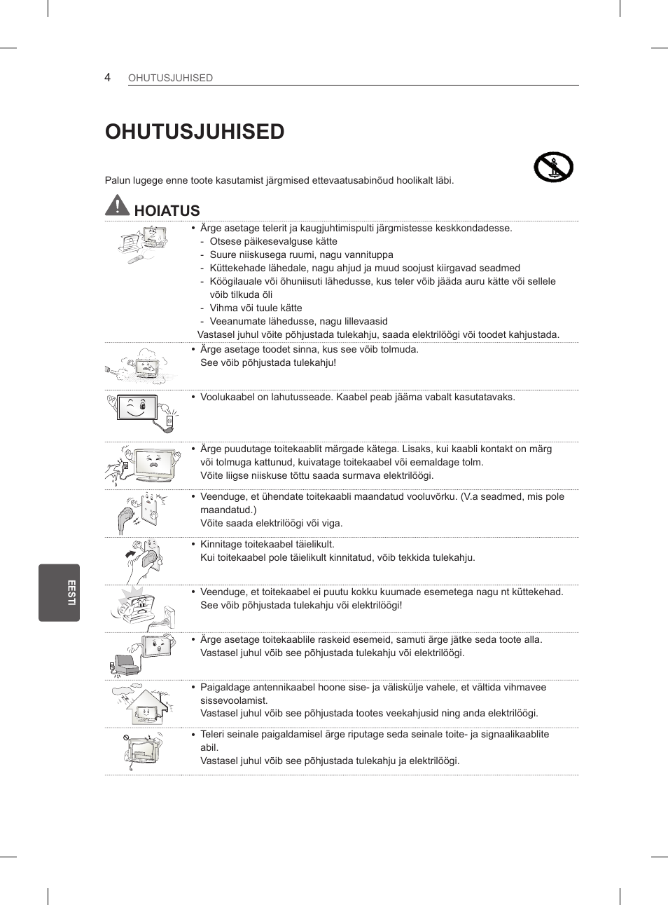 Ohutusjuhised, Hoiatus | LG 37LM620S User Manual | Page 208 / 517