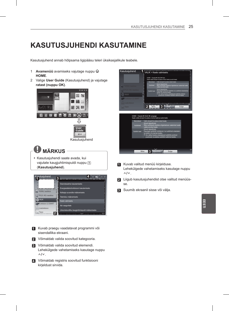 Kasutusjuhendi kasutamine, Märkus, Kasutusjuhend | LG 37LM620S User Manual | Page 229 / 517