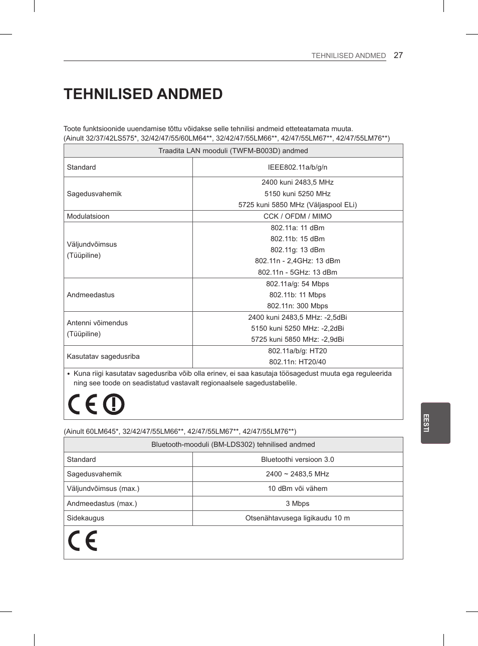 Tehnilised andmed | LG 37LM620S User Manual | Page 231 / 517