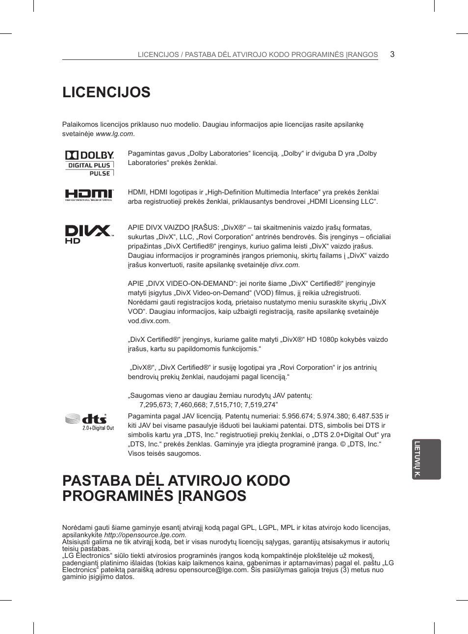 Licencijos, Pastaba dėl atvirojo kodo programinės įrangos | LG 37LM620S User Manual | Page 235 / 517