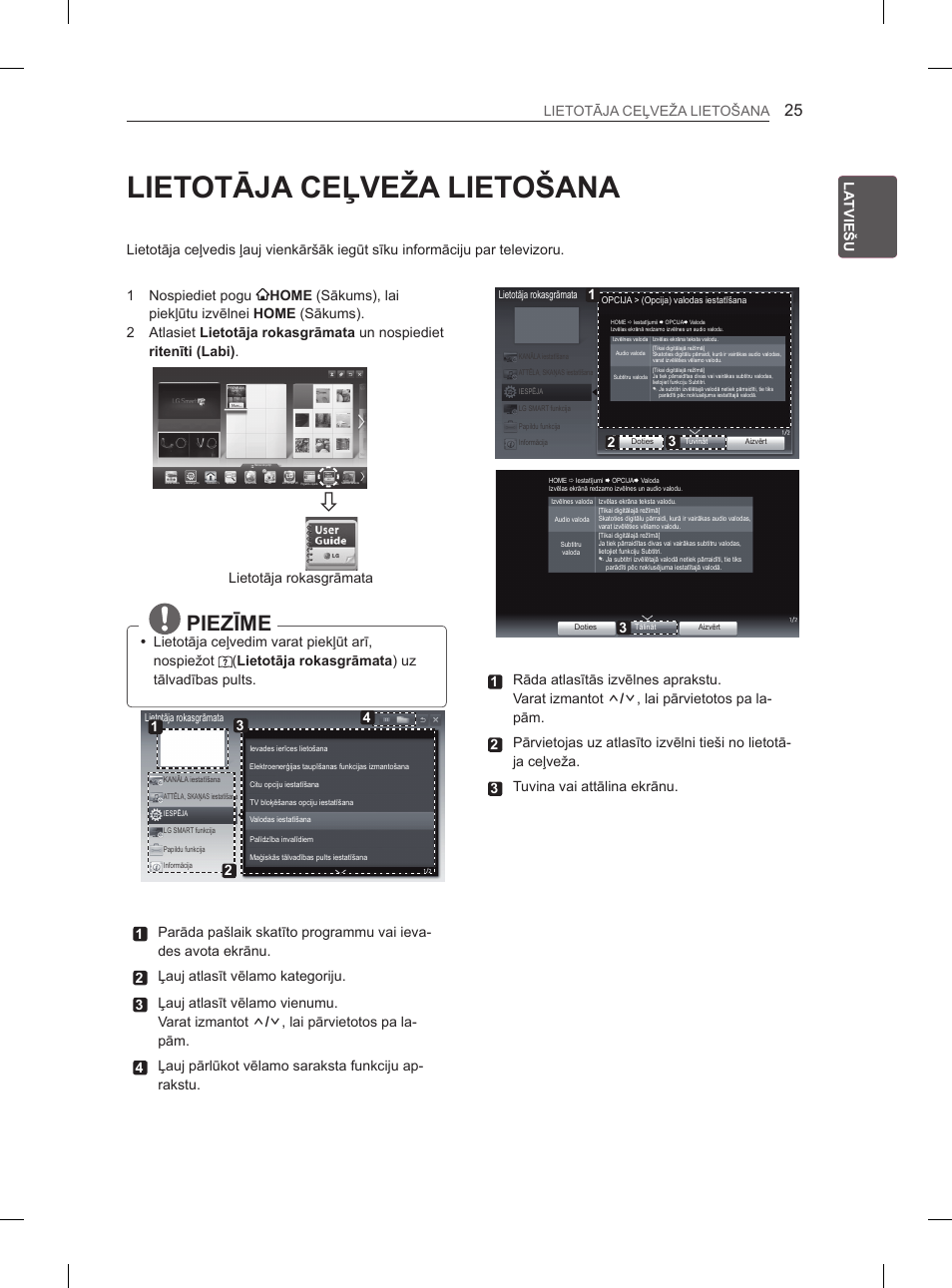 Lietotāja ceļveža lietošana, Piezīme, Lietotāja rokasgrāmata | LG 37LM620S User Manual | Page 285 / 517