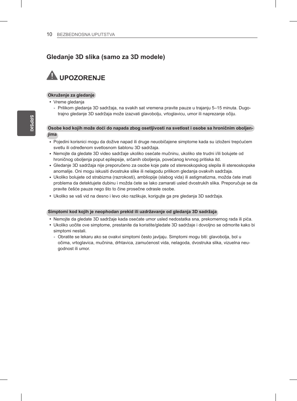 Upozorenje, Gledanje 3d slika (samo za 3d modele) | LG 37LM620S User Manual | Page 326 / 517