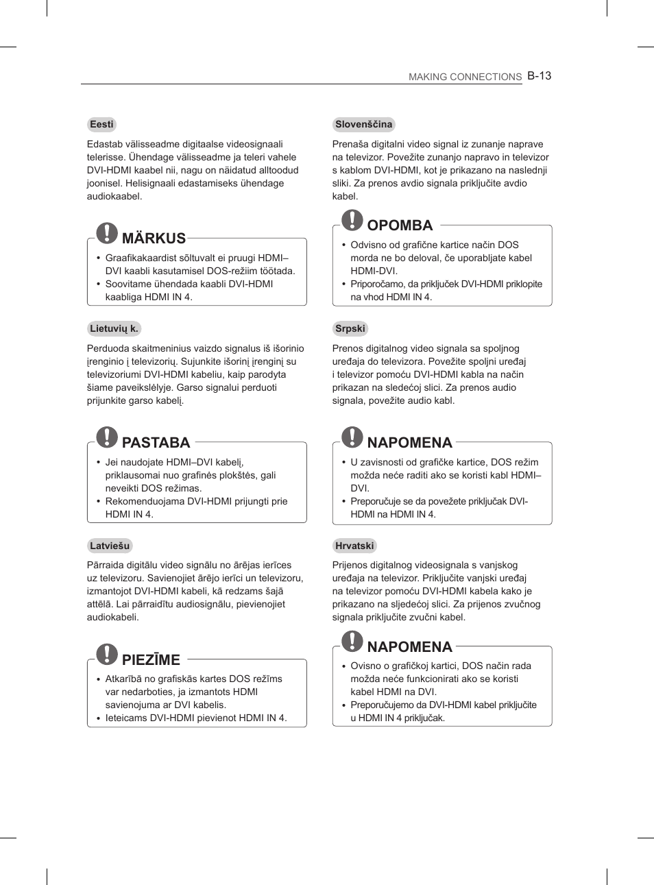 Märkus, Pastaba, Piezīme | Opomba, Napomena | LG 37LM620S User Manual | Page 469 / 517