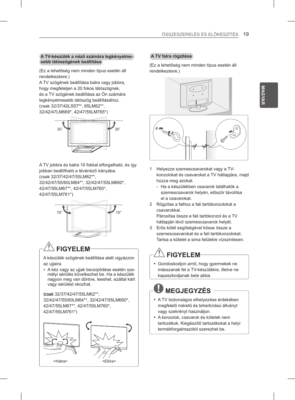 Figyelem, Megjegyzés | LG 37LM620S User Manual | Page 55 / 517