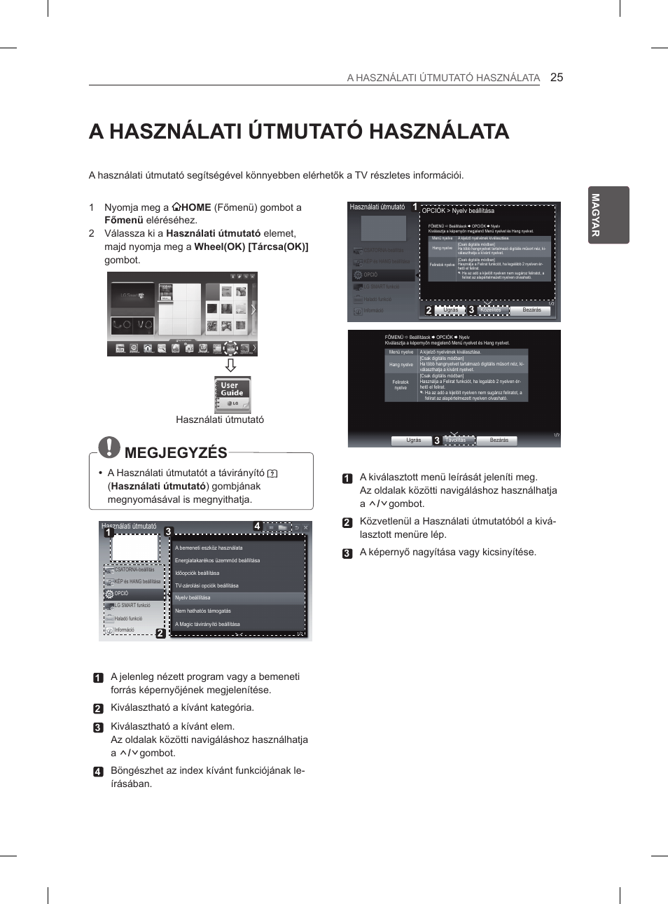 A használati útmutató használata, Megjegyzés, Használati útmutató | LG 37LM620S User Manual | Page 61 / 517