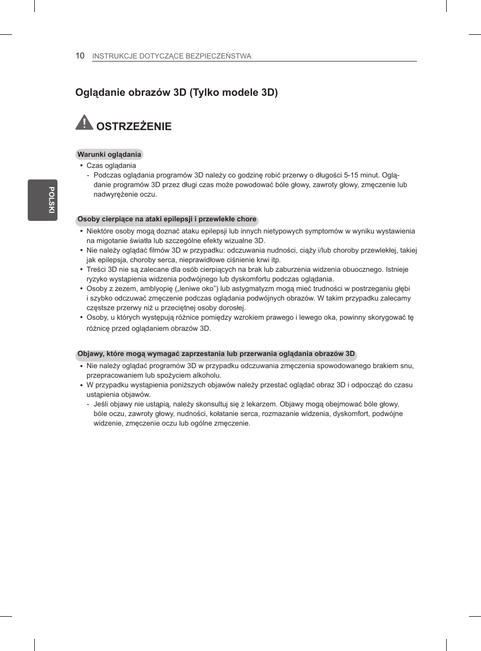 Ostrzeżenie, Oglądanie obrazów 3d (tylko modele 3d) | LG 37LM620S User Manual | Page 74 / 517