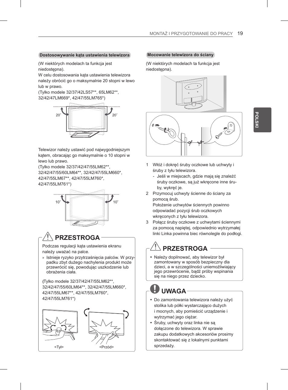 Przestroga, Uwaga | LG 37LM620S User Manual | Page 83 / 517