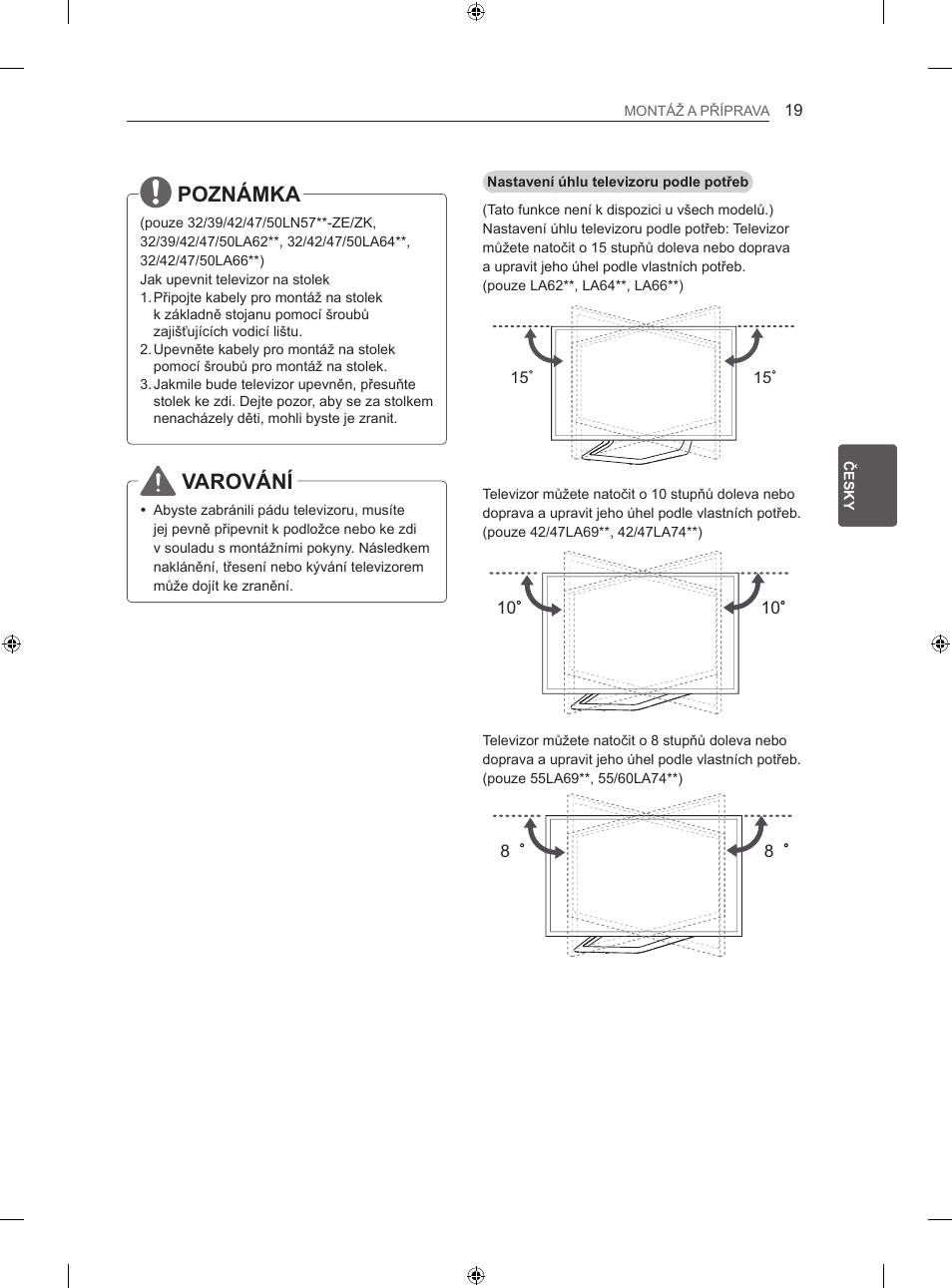 Poznámka, Varování | LG 42LA740S User Manual | Page 115 / 552