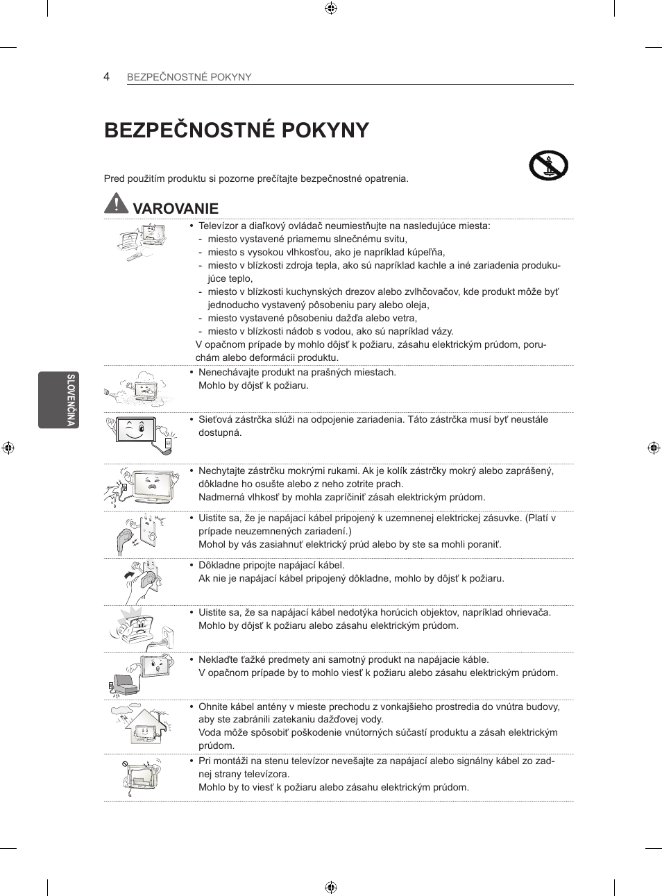 Bezpečnostné pokyny, Varovanie | LG 42LA740S User Manual | Page 130 / 552