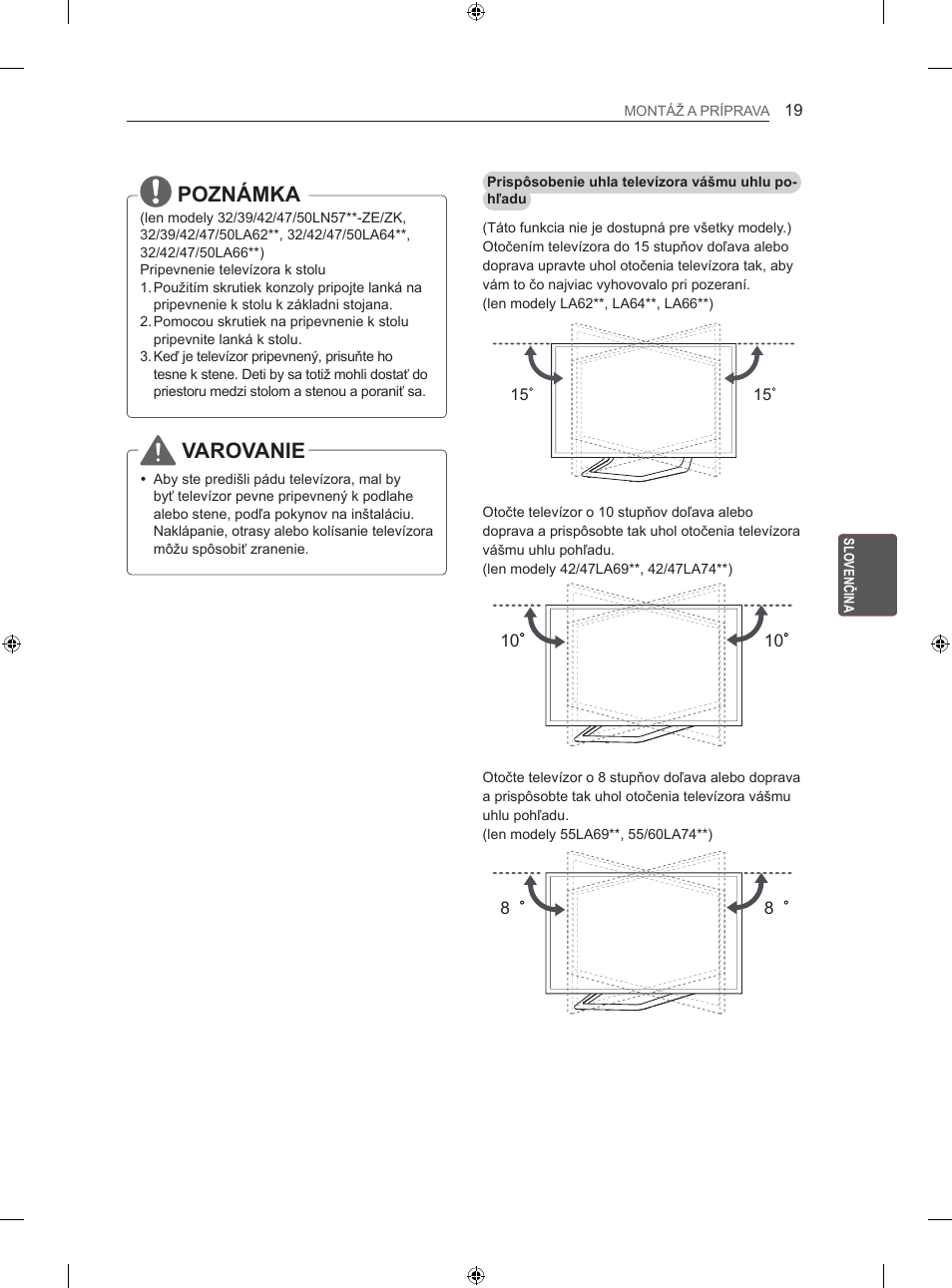 Poznámka, Varovanie | LG 42LA740S User Manual | Page 145 / 552