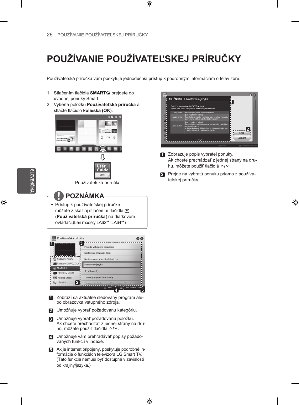 Používanie používateľskej príručky, Poznámka | LG 42LA740S User Manual | Page 152 / 552