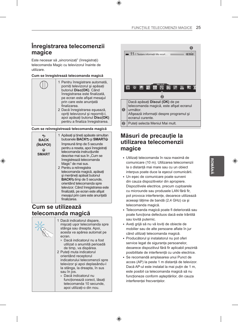 Înregistrarea telecomenzii magice, Cum se utilizează telecomanda magică | LG 42LA740S User Manual | Page 181 / 552
