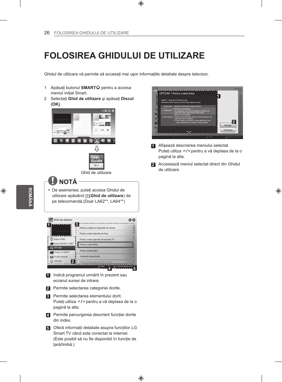 Folosirea ghidului de utilizare, Notă | LG 42LA740S User Manual | Page 182 / 552