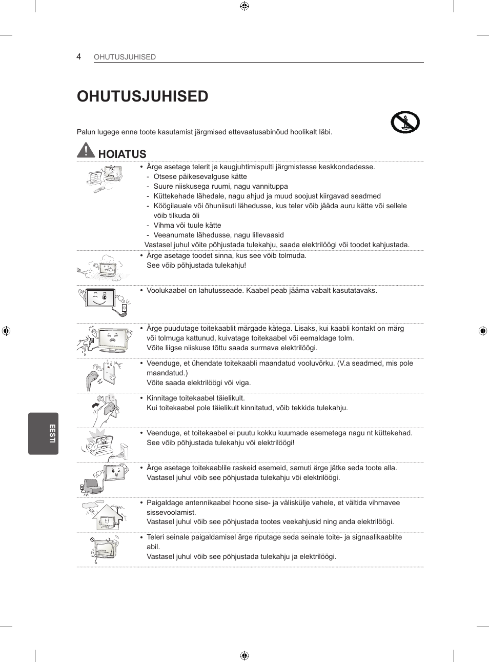 Ohutusjuhised, Hoiatus | LG 42LA740S User Manual | Page 220 / 552