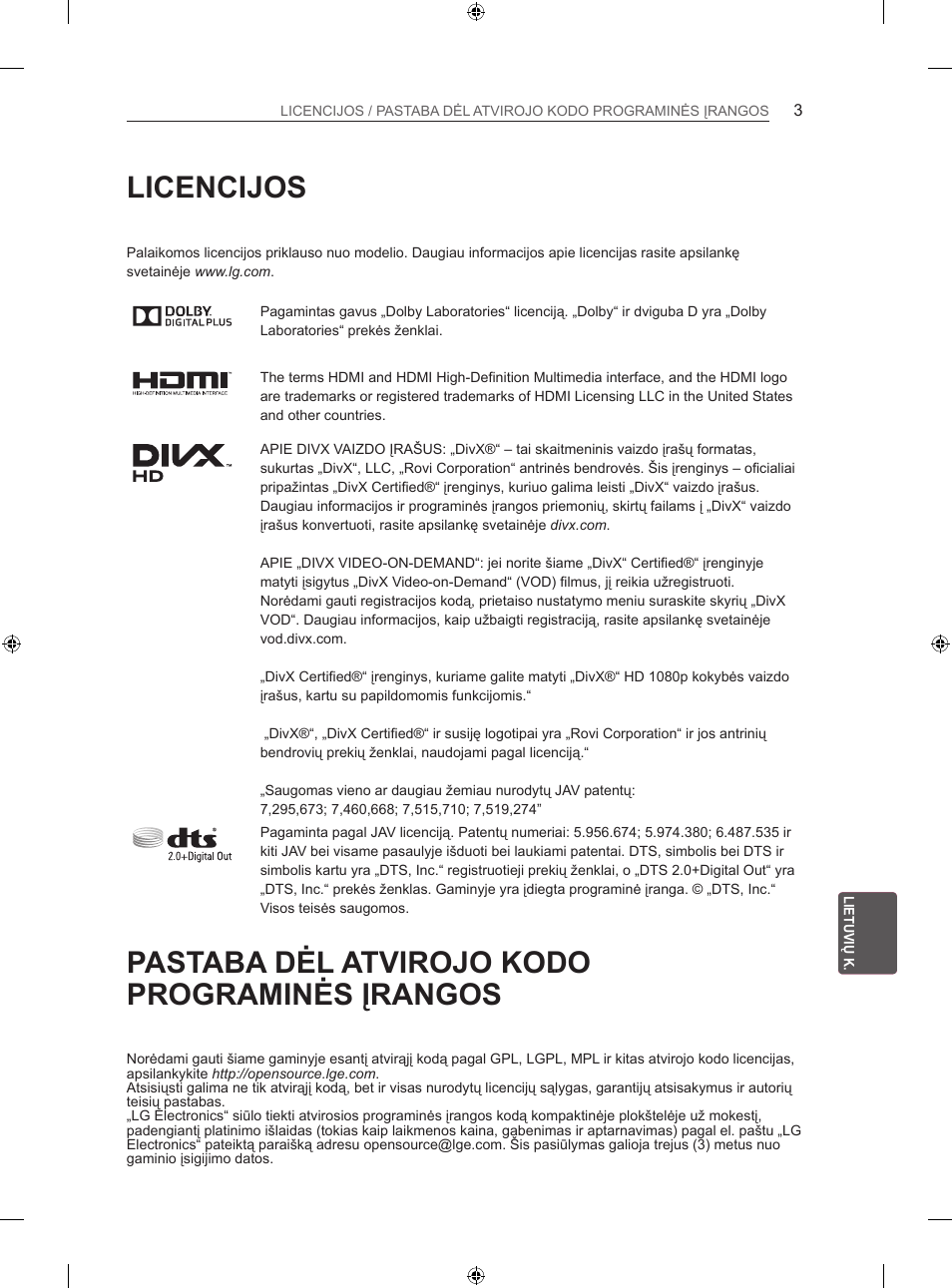 Licencijos, Pastaba dėl atvirojo kodo programinės įrangos | LG 42LA740S User Manual | Page 249 / 552