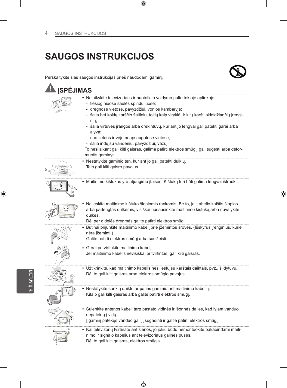 Saugos instrukcijos, Įspėjimas | LG 42LA740S User Manual | Page 250 / 552