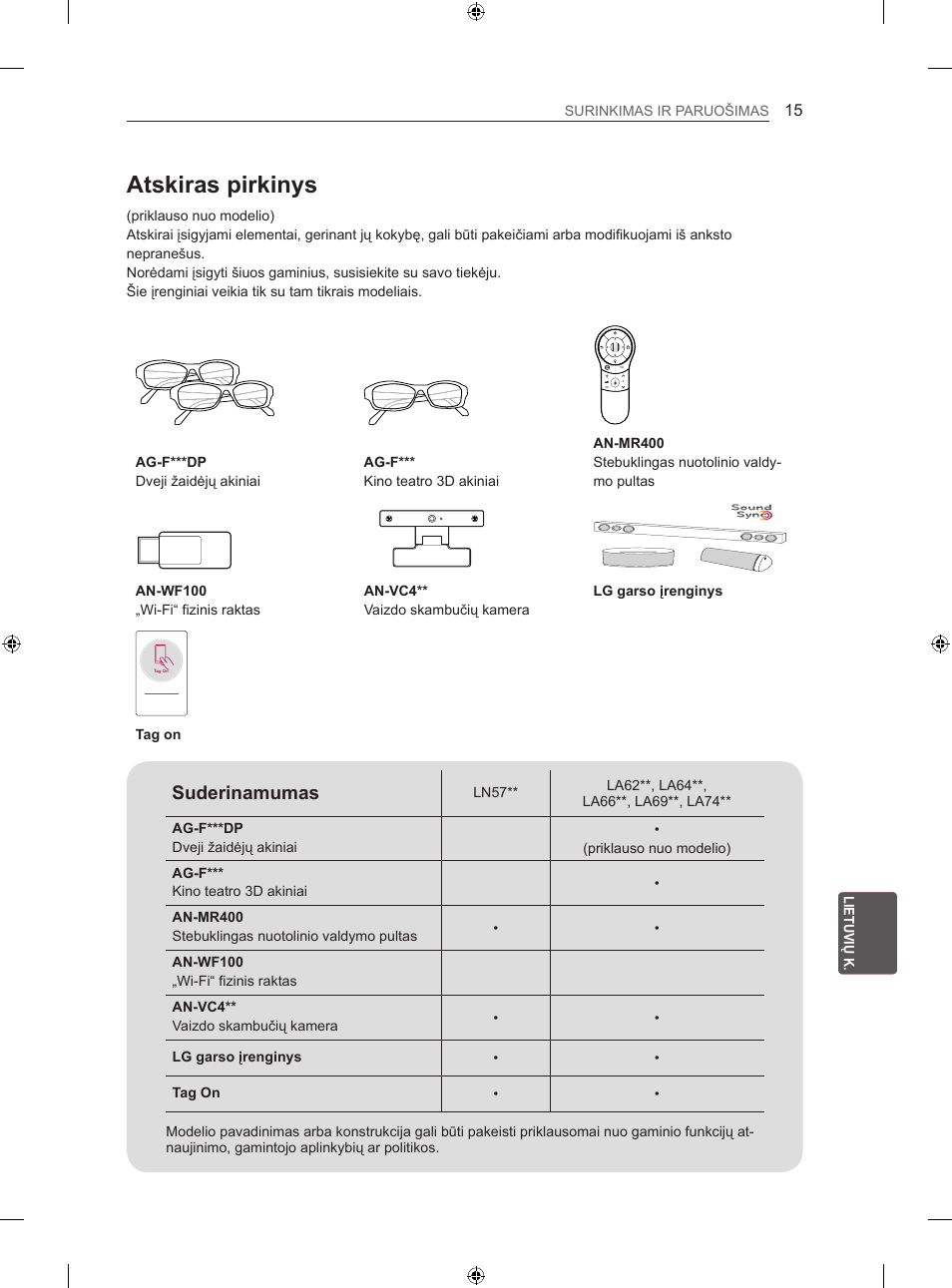 Atskiras pirkinys, Suderinamumas | LG 42LA740S User Manual | Page 261 / 552