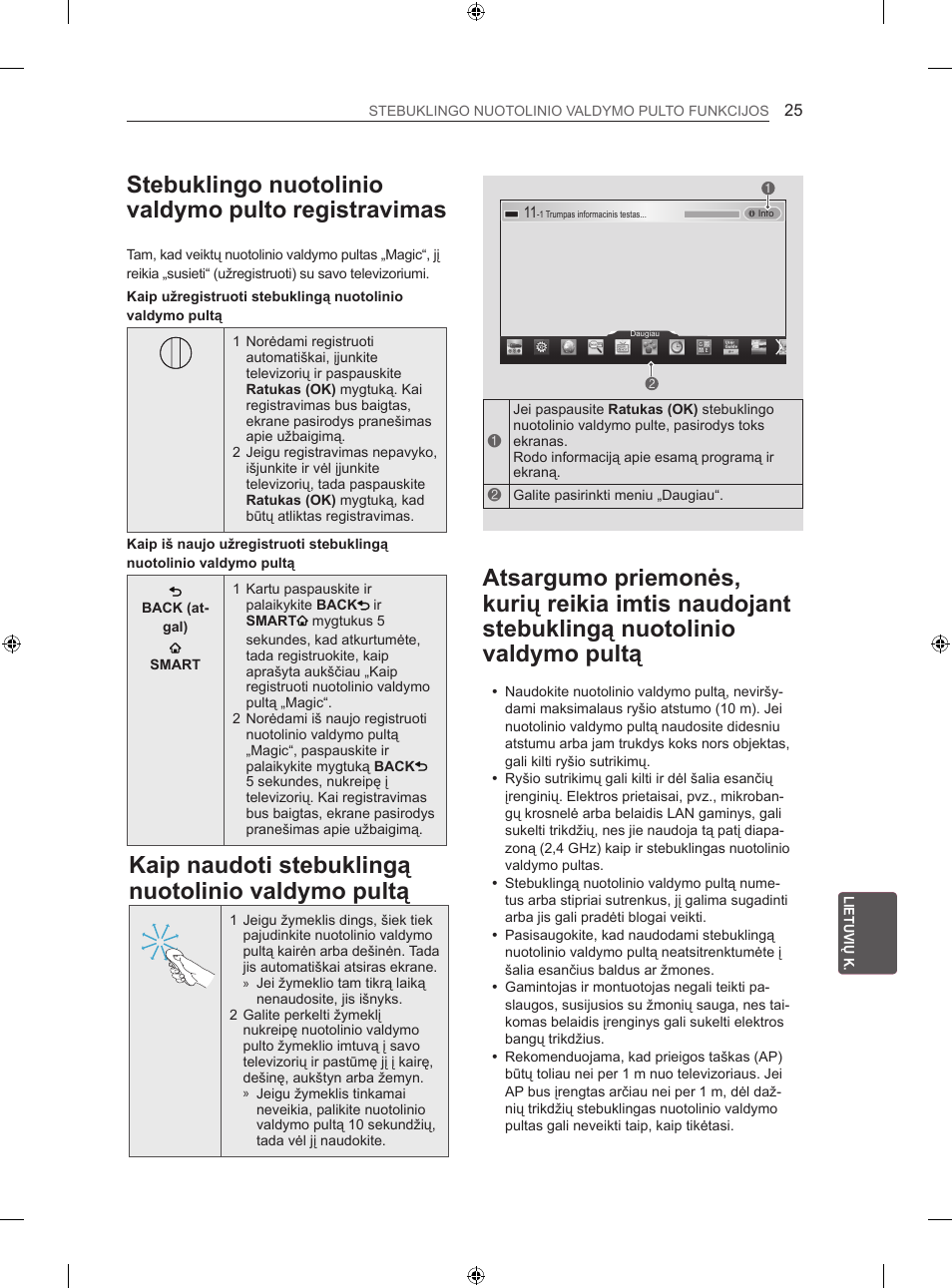 Stebuklingo nuotolinio valdymo pulto registravimas, Kaip naudoti stebuklingą nuotolinio valdymo pultą | LG 42LA740S User Manual | Page 271 / 552